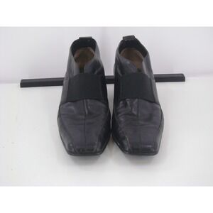 Sesto Meucci Womens Black Leather Slip On Shoe Square Toe Elastic Band Low Heel